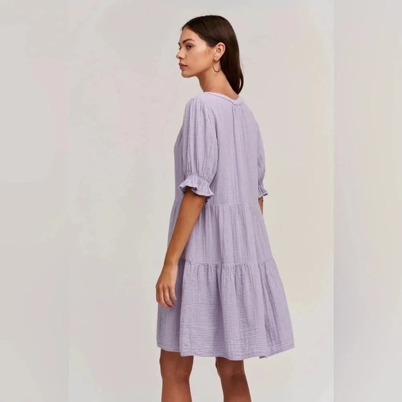 Velvet Clarissa Cotton Gauze Dress with Ruffle- Lilac Size XS Oversized Fit - Picture 2 of 6